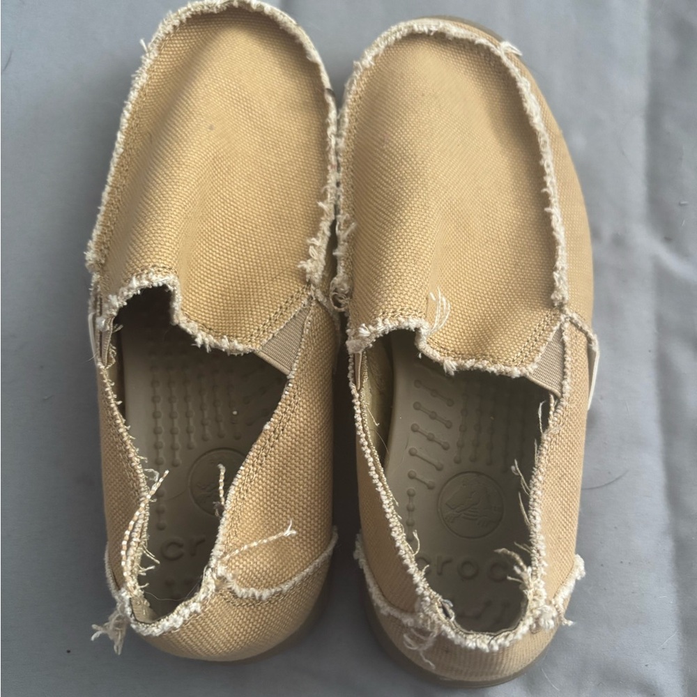 CROCS Men's Beige Santa Cruz Canvas Slip-Ons